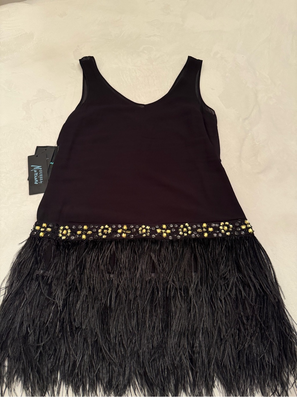 Guess by Marciano Black Mini Dress with Feather Fringe
